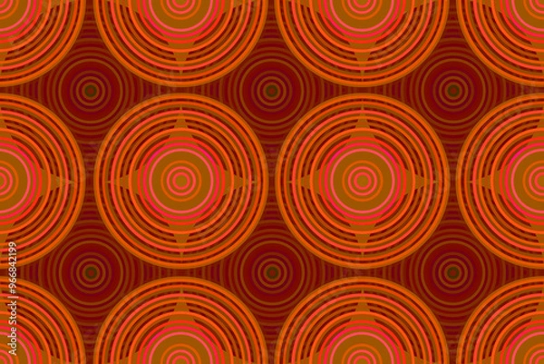 Fototapeta オレンジのバリエーションの細く重なり合う多重の円のシームレス模様