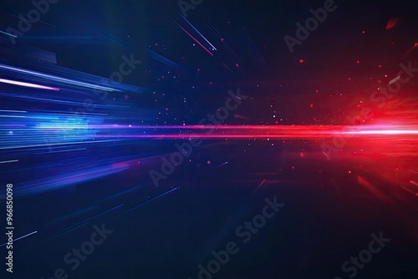 Obraz Dynamic motion background with dramatic blue and red light streaks, perfect for technology, speed, or action-themed visuals.