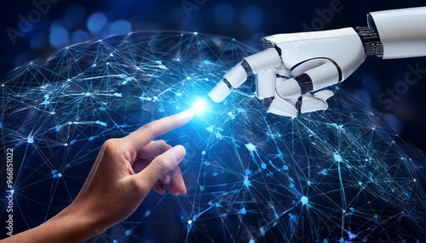 Obraz human hand and robot touch.