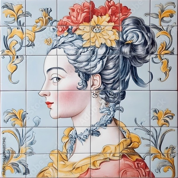 Fototapeta Elegant Baroque Inspired Portrait with Ornate Floral Headpiece