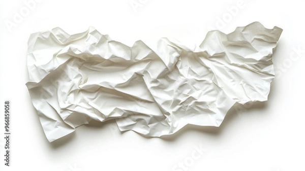 Fototapeta A crumpled, white sticker is shown, ready to be used. It's like a blank piece of paper you can stick on a door or wall. The sticker is wrinkled and has curled edges, making it look realistic.