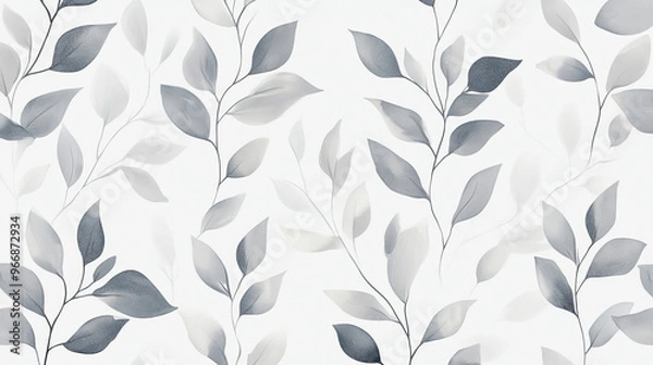 Fototapeta This elegant wallpaper features a light gray background with delicate leaves. It's a modern design with glitter and hand-drawn elements, perfect for adding a touch of style to your business.