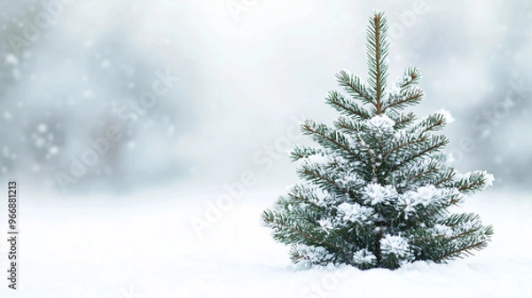 Fototapeta Christmas tree with snow, Christmas and New Year holiday background