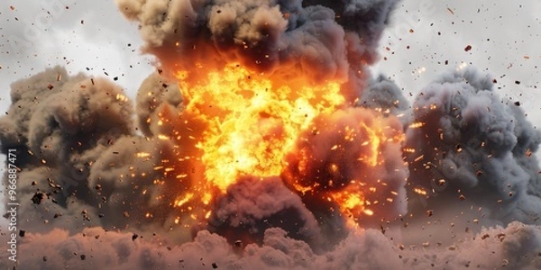 Fototapeta Realistic fiery explosion splitter, ideal for cinematic visual effects and gaming assets.