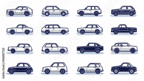 Obraz A collection of various car silhouettes in different styles and orientations.