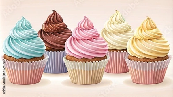 Fototapeta Soft and fluffy cupcakes with silhouette design ready to serve