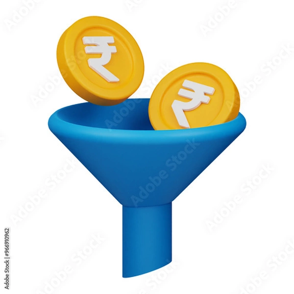 Fototapeta rupee funnel 3d icon isolated on the transparent background