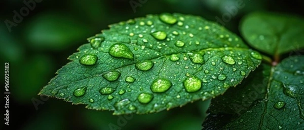 Fototapeta Dewdrops on a Green Leaf