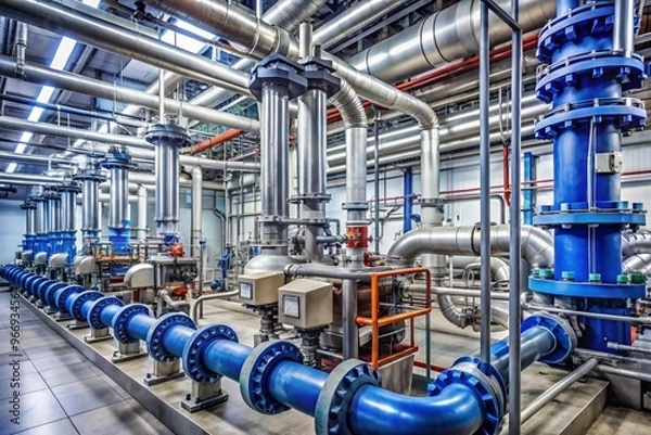 Fototapeta A large industrial building with many pipes and valves
