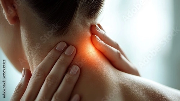 Fototapeta A person feeling the back of their neck