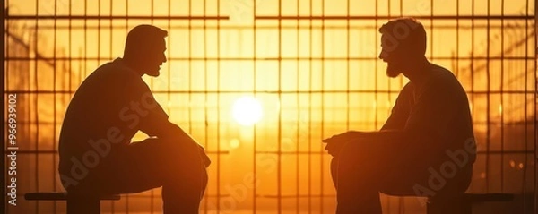Fototapeta A one-on-one counseling session between an inmate and a rehabilitation specialist, emphasizing emotional and psychological support in the prison system