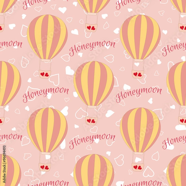Fototapeta Vector wedding balloon with red hearts seamless pattern. 