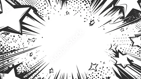 Fototapeta Black and White Comic Book Explosion Background with Stars