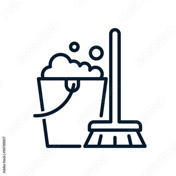 Fototapeta Mop and bucket. Cleaning concept. Vector linear icon isolated on white background.