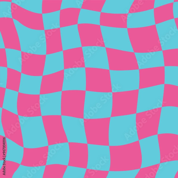 Fototapeta Endless, seamless checkered pattern. Distorted shapes. Pink and blue gamma. Psychedelic ornament for banner design, advertising booklets and wrapping paper. Vector illustration.