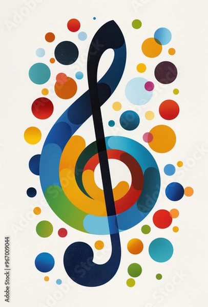 Fototapeta Abstract pop art treble clef with colorful circles, combining modern design and musical creativity in a minimalist style.