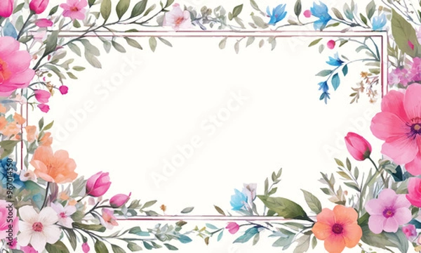 Obraz A frame of flowers with a white background that says spring