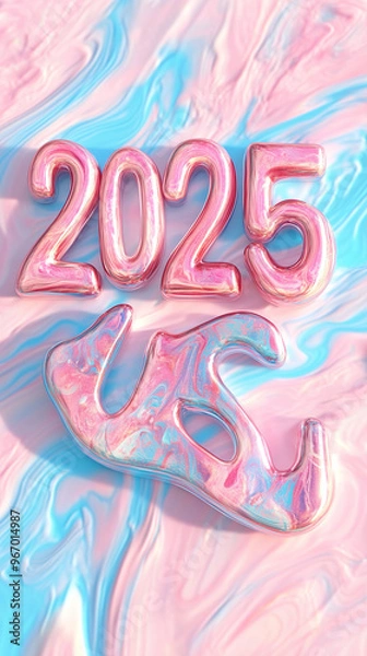 Fototapeta Creative liquid-like design with 2025 text and abstract shapes