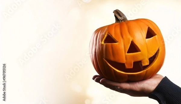 Obraz Jack o'lantern in a hand, copy space on a side