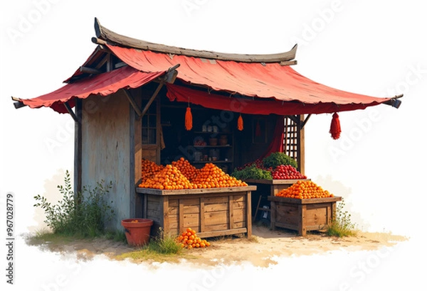 Obraz Vector of a traditional market stall Against white plain background
