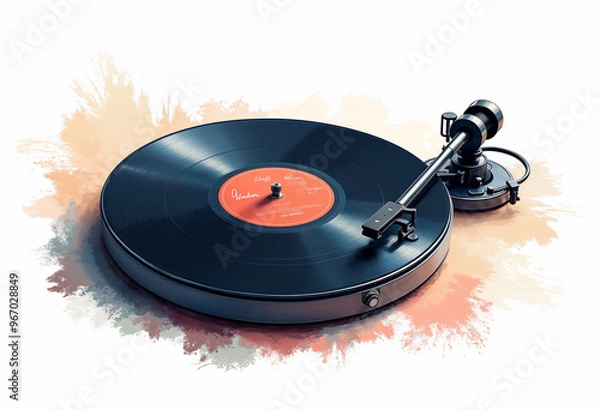 Obraz Clean vector of a record player spinning Against white plain background