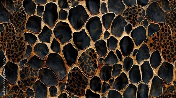 Fototapeta Leopard-inspired texture pattern in brown and gold. Stylish and unique leopard design. Seamless repeating leopard pattern for luxury concepts.