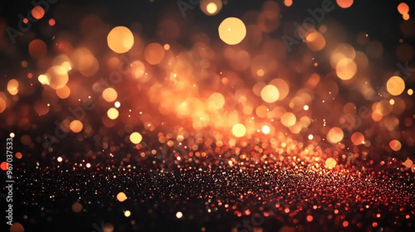 Fototapeta Glowing Orange Particles and Bokeh Background with Black Sparkling Blur