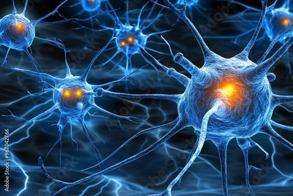 Fototapeta Synaptic transmission brainwave and synaptic communication neural pathways illuminated with synapses representing electrical impulses and brain communication in action