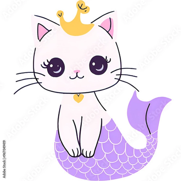 Obraz mermaid cat, cat, animal, cartoon, vector, kitten, illustration, pet, fun, love, baby, art, funny, animals, design, kitty, cute, toy, pets, heart, child, drawing, mermaid, princess
