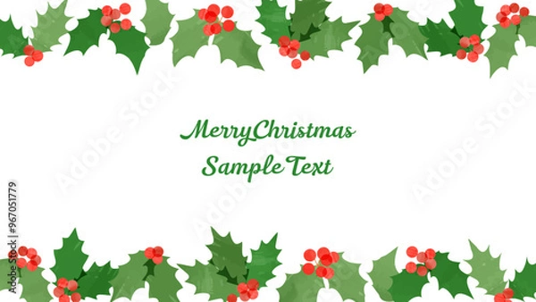 Fototapeta クリスマスのヒイラギの手描きの背景イラスト