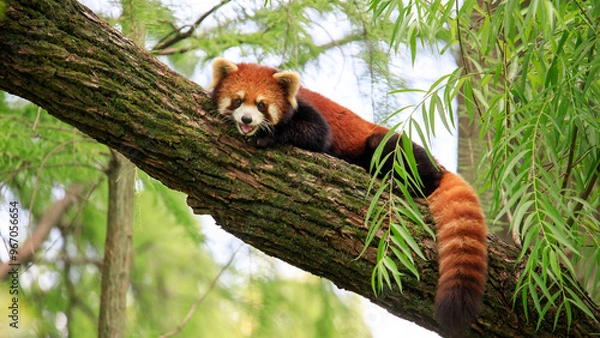 Obraz red panda eating bamboo