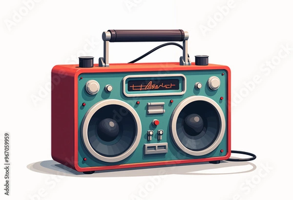 Obraz Icon of a retro boombox against white plain background
