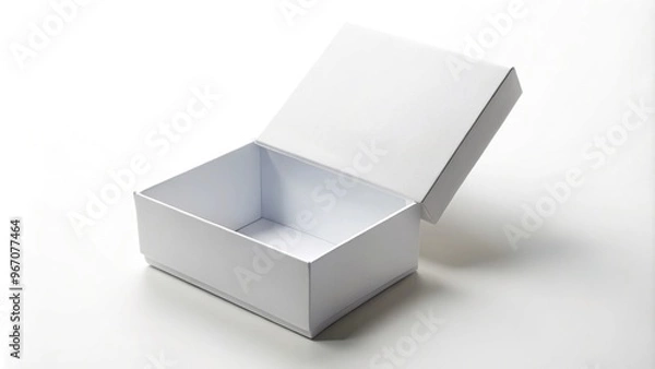 Obraz White open square gift box mockup on white background with tilted angle