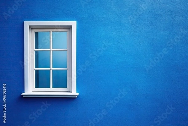 Fototapeta White window on a blue wall creating forced perspective