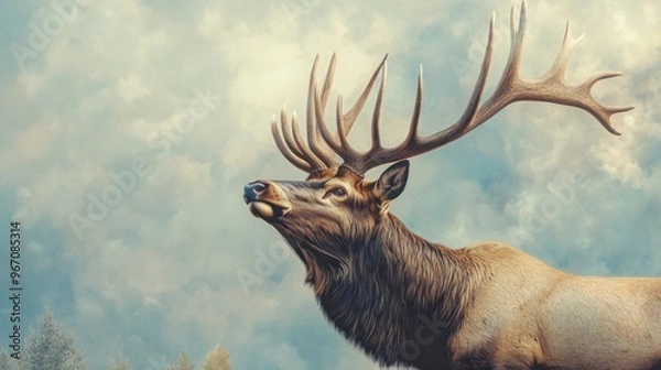 Obraz Majestic Elk with Antlers Against Cloudy Sky
