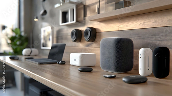 Fototapeta digital marketplace showcasing a range of innovative consumer electronics, from smart speakers to wireless earbuds