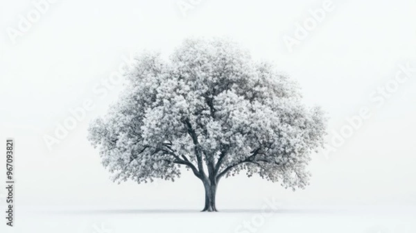 Obraz A lone snow-covered tree standing in a white winter landscape