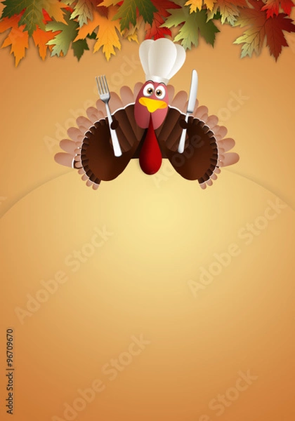 Obraz Funny turkey with chef's hat