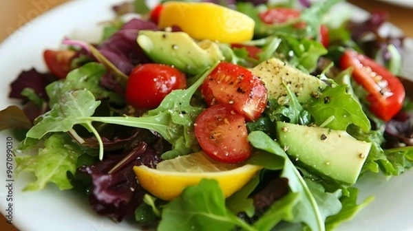 Fototapeta 72. A fresh and colorful salad with mixed greens, avocado, and a lemon vinaigrette