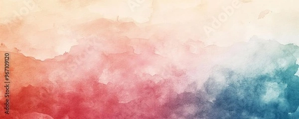 Fototapeta A vibrant watercolor background with blended hues of red, blue, and cream, ideal for creative projects and designs.