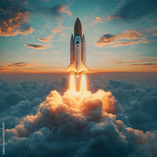 Fototapeta Rocket Launch at Sunset: A Journey into Space Exploration