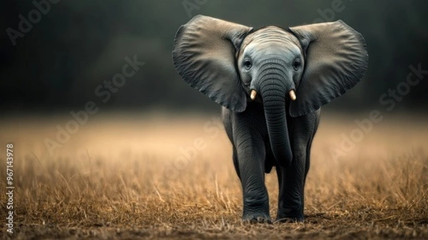 Fototapeta A Young Elephant Stands in Tall Grass