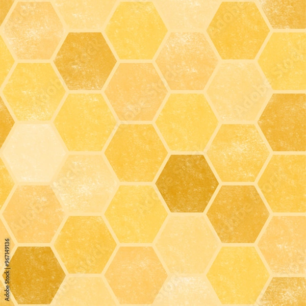 Obraz Watercolor honeycomb seamless pattern vector. Pastel light and dark yellow beehive background. Organic sugar. Hexagonal or mosaic wall. Simple design for fabric, print, wrapping, paper, cover, decor.