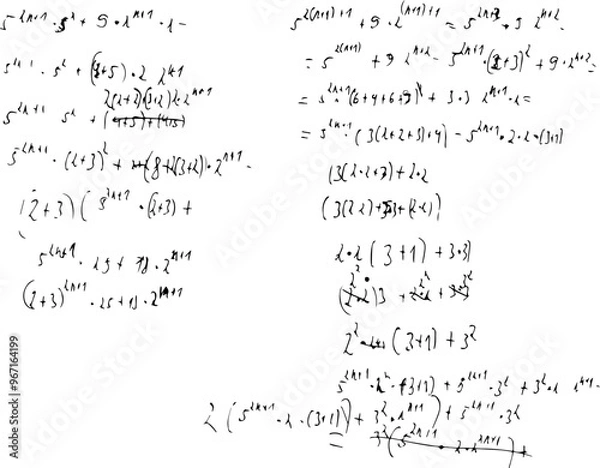 Fototapeta Set of mathematical formulas and solutions to problems and equations. Homework of a student. Vector image of algebra and geometry tasks.	

