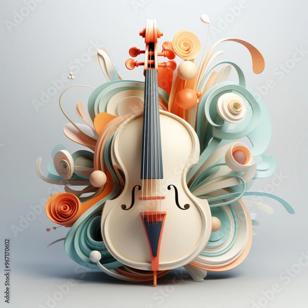 Fototapeta double bass in a Whirlwind of Abstraction: A Dance of Sounds and Colors