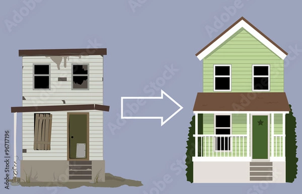 Obraz Old, rundown house turned into a nice new home, EPS 8 vector illustration