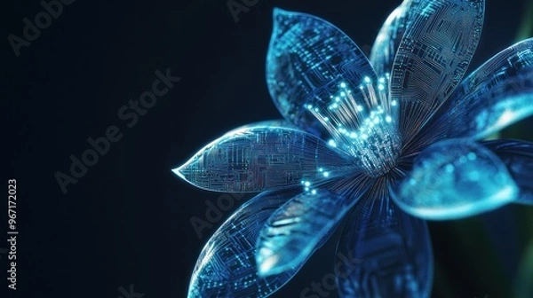Obraz Digital flower with intricate circuit patterns glowing