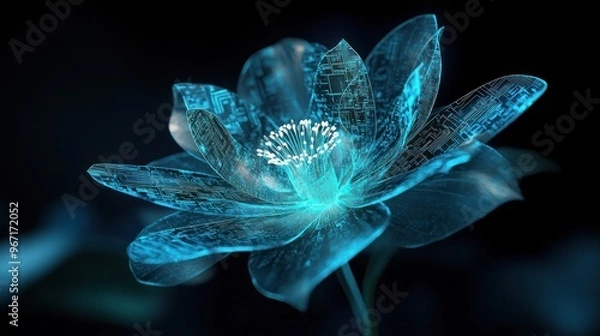 Fototapeta Elegant digital flower with intricate glowing circuits