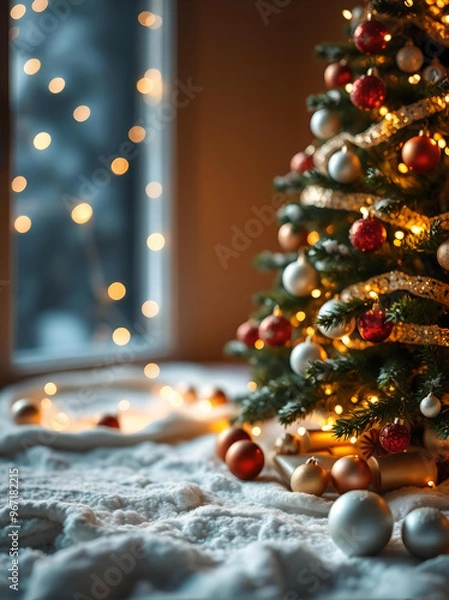 Fototapeta Warm and cozy Christmas card with a copy space