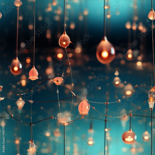 Fototapeta Surreal cosmic web pattern with interconnected glowing orbs, nebulous clouds, and delicate threads, ethereal and abstract 